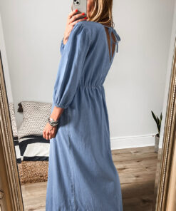 Alternative view of Myosotis Chambray Deep V Neck Bracelet Sleeve Maxi Dress