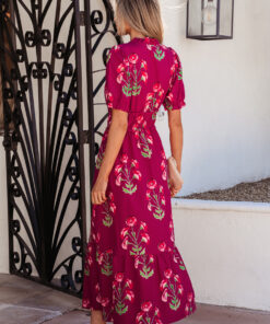 Alternative view of Red Floral Print Frilled V Neck Short Sleeve Ruffle Maxi Dress