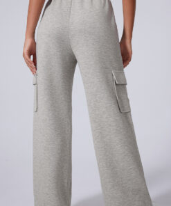 Alternative view of Light Grey Multi Pockets Lace-up High Waist Wide Leg Workout Pants