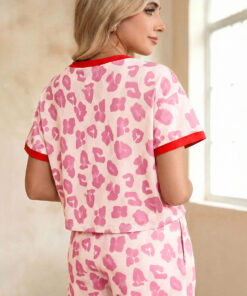 Alternative view of Rose Unique Leopard Print Contrast Trim Top Loose 2pcs Short Set