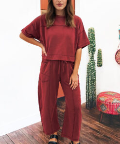 Alternative view of Racing Red Drop Shoulder Boxy Tee and Barrel Pants Set