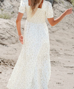 Alternative view of White Frilly Shirred Bodice Tiered Floral Maxi Dress