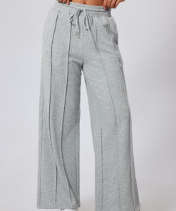 Gray Seamed Drawstring High Waist Wide Leg Sweatpants