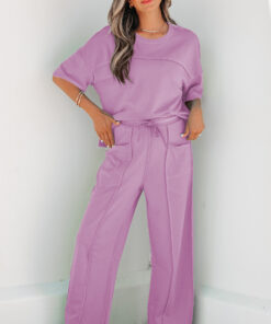 Orchid Bouquet Drop Shoulder Boxy Tee and Barrel Pants Set