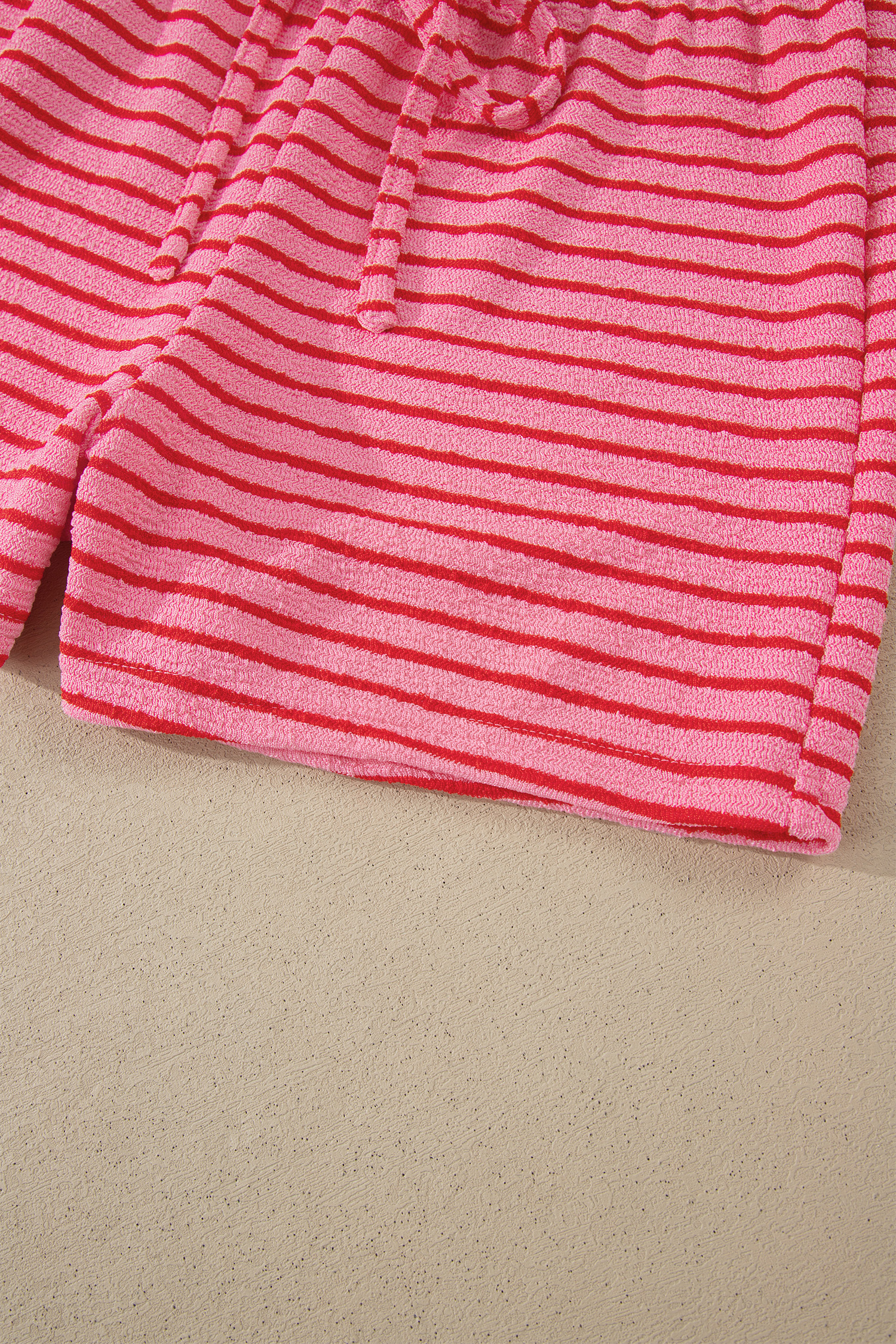 Rose Stripe Side Split Knit Tee Drawstring Shorts Set - Image 11