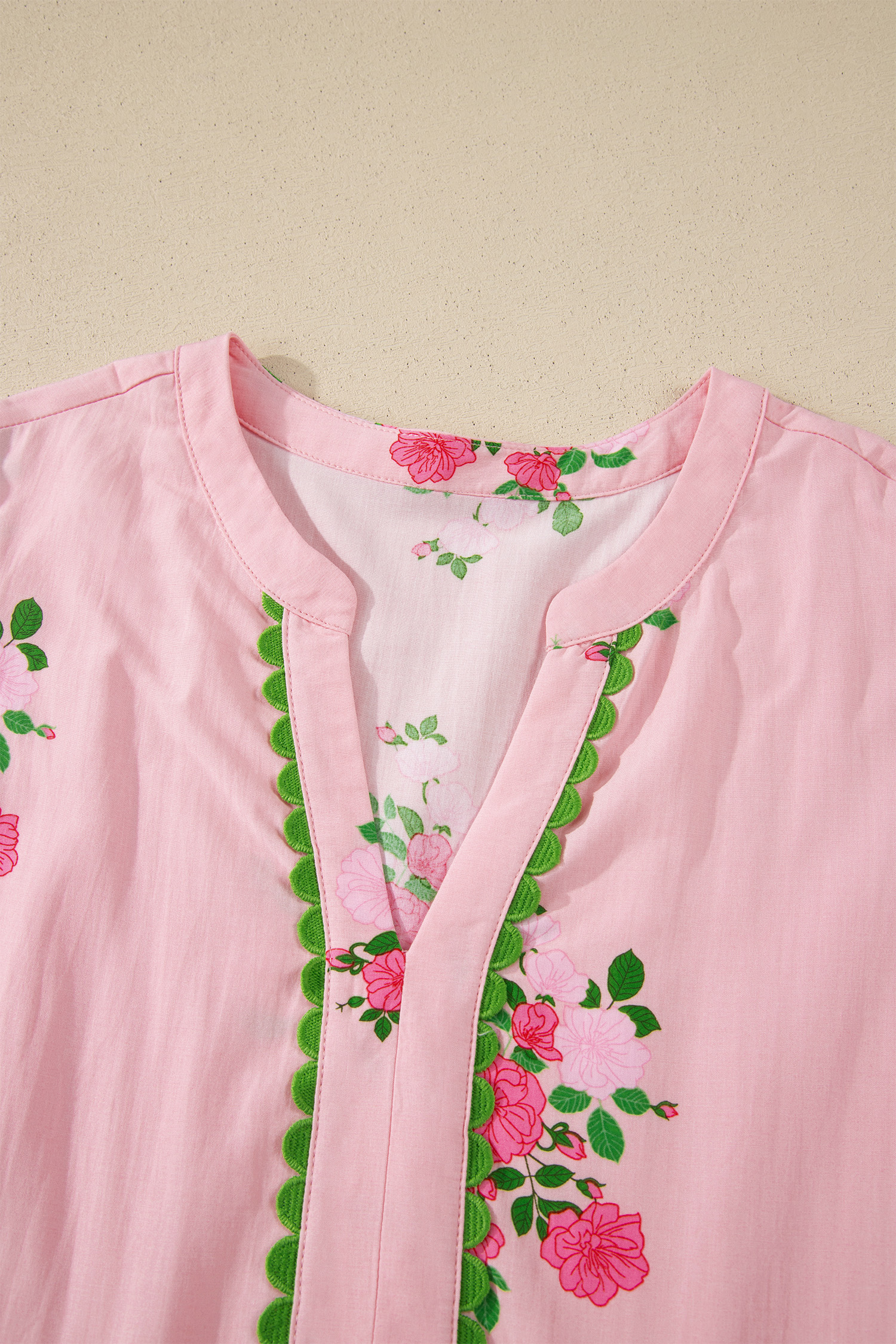 Pink Notched Neck Flutter Short Sleeve Floral Print Maxi Dress - Image 10