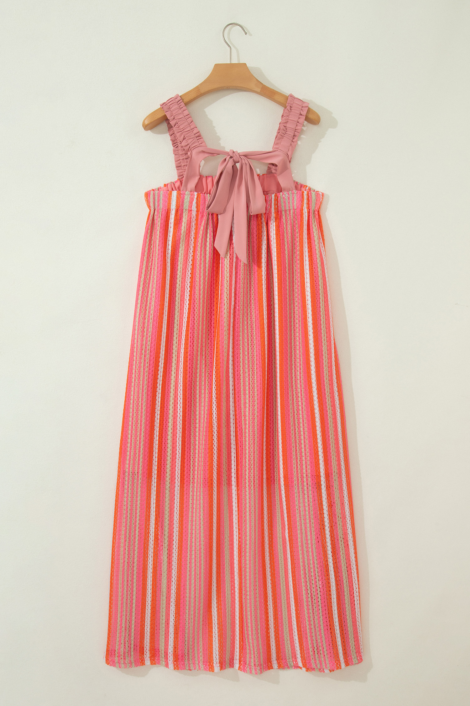 Pink Stripe Ruffled Straps Ribbon Knot Flowy Vacation Maxi Dress - Image 7