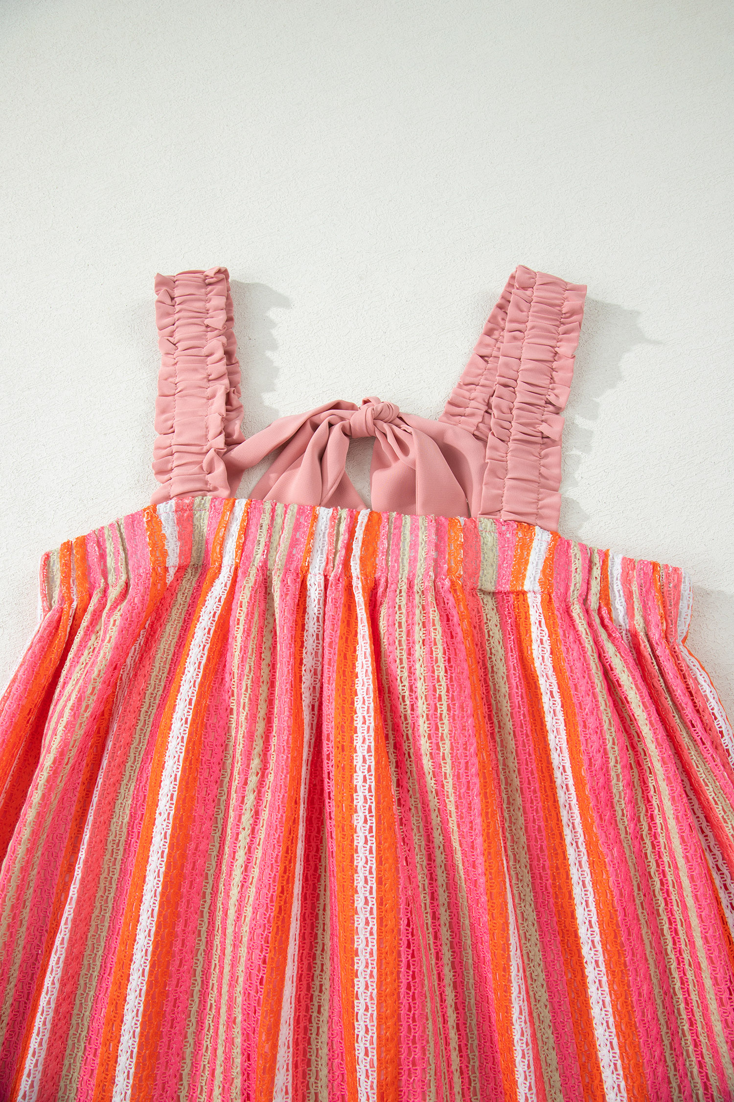 Pink Stripe Ruffled Straps Ribbon Knot Flowy Vacation Maxi Dress - Image 8
