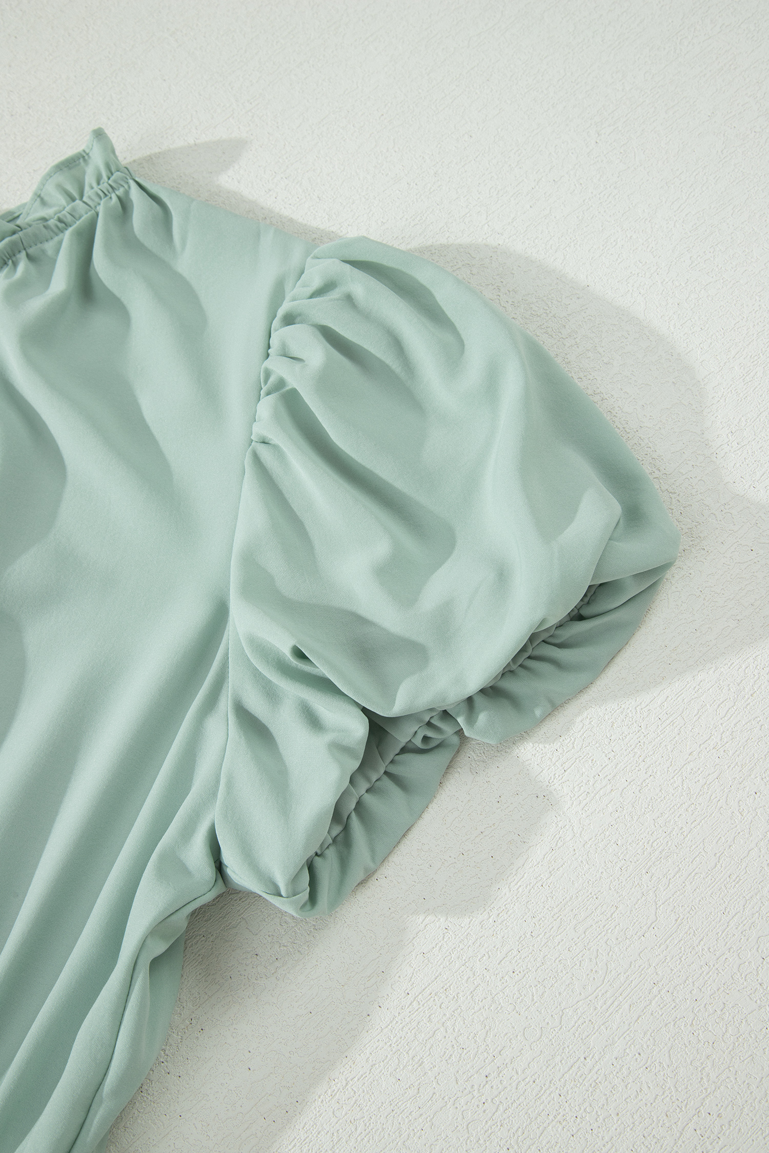 Clearly Aqua Solid Color V Neck Short Puff Sleeve High Waist Tiered Maxi Dress - Image 8