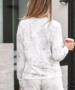 Alternative view of Beige Maple Camo Print Pullover Top and Elastic Waist Casual Short Set