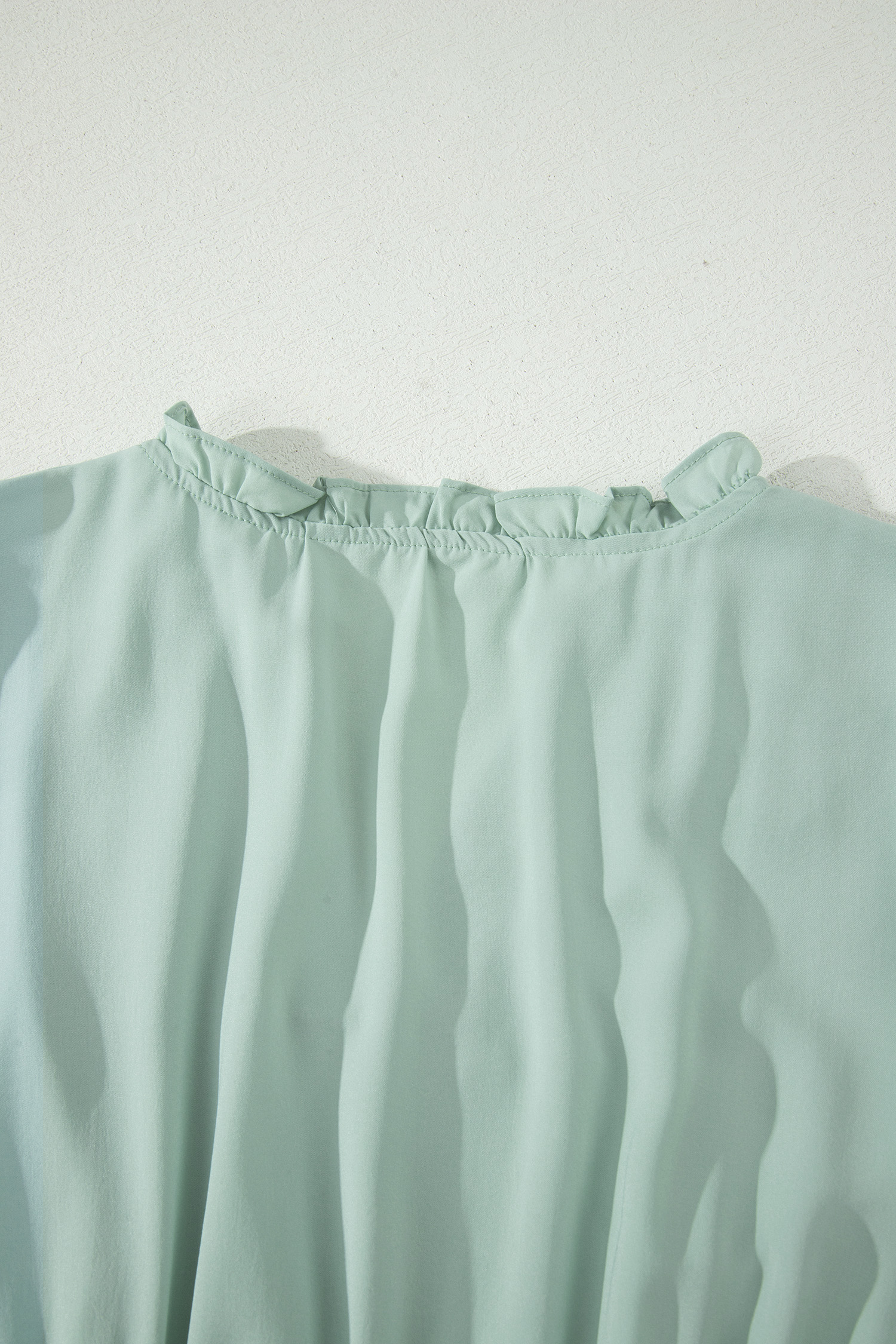Clearly Aqua Solid Color V Neck Short Puff Sleeve High Waist Tiered Maxi Dress - Image 10