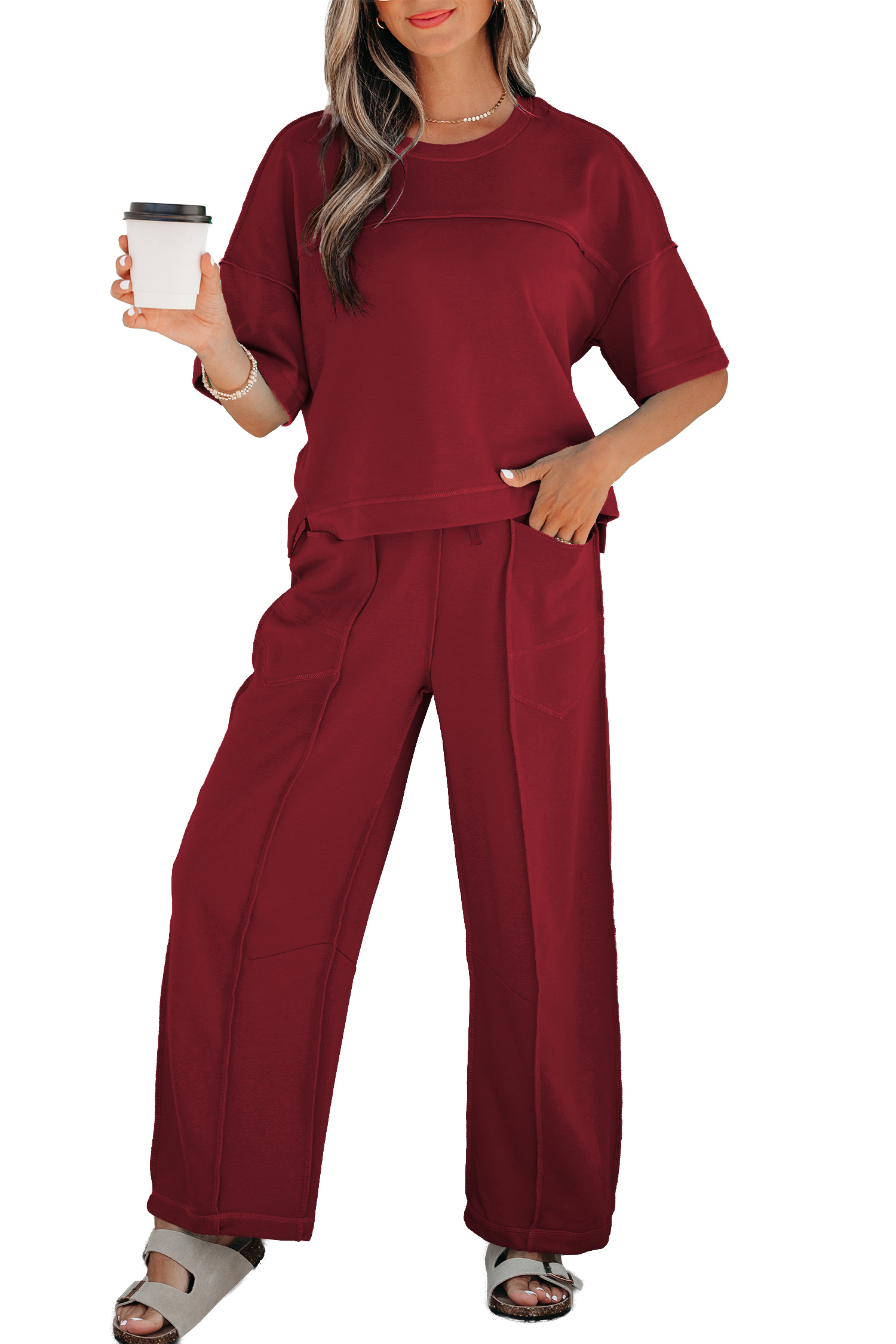 Racing Red Drop Shoulder Boxy Tee and Barrel Pants Set - Image 13