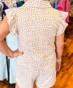 Alternative view of Beige Leopard Zip Polo Top 2pcs Short Set