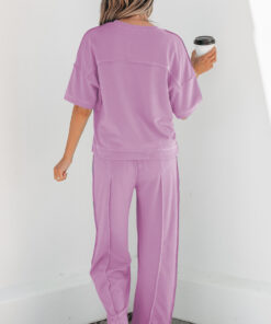 Alternative view of Orchid Bouquet Drop Shoulder Boxy Tee and Barrel Pants Set
