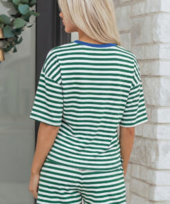Alternative view of Green Stripe Drop Shoulder Boxy Casual Terry Short Set