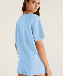 Alternative view of Myosotis V Neck Drop Shoulder Tee and Patchwork Drawstring Elastic Waistband Shorts Set