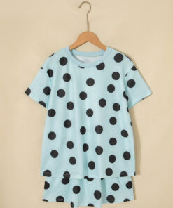 Alternative view of Sky Blue Polka Dot Short Sleeve Top Casual Skort 2pcs Outfit