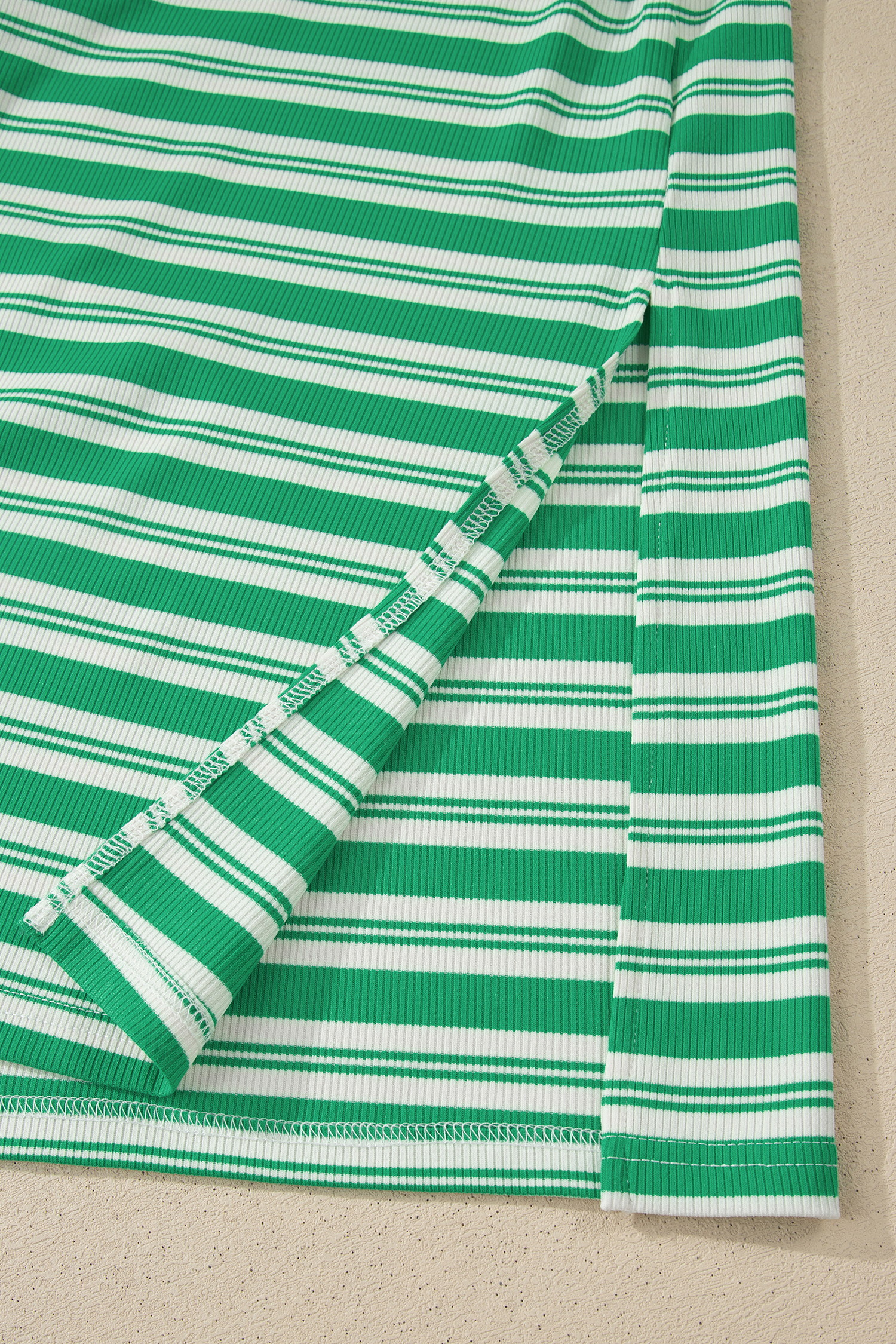 Green Stripe Collared V Neck Short Sleeve T Shirt Midi Dress with Pockets - Image 16