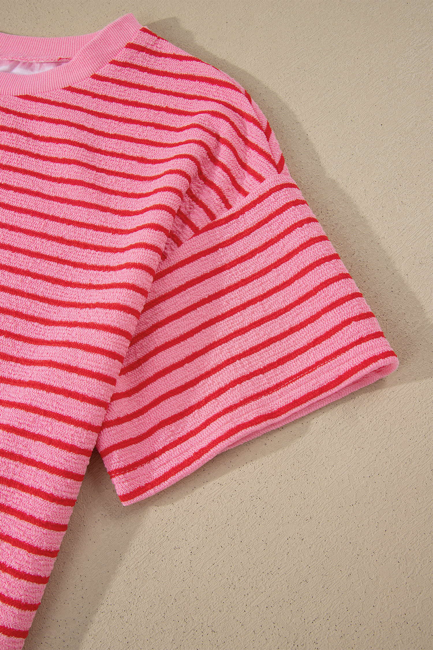 Rose Stripe Side Split Knit Tee Drawstring Shorts Set - Image 17