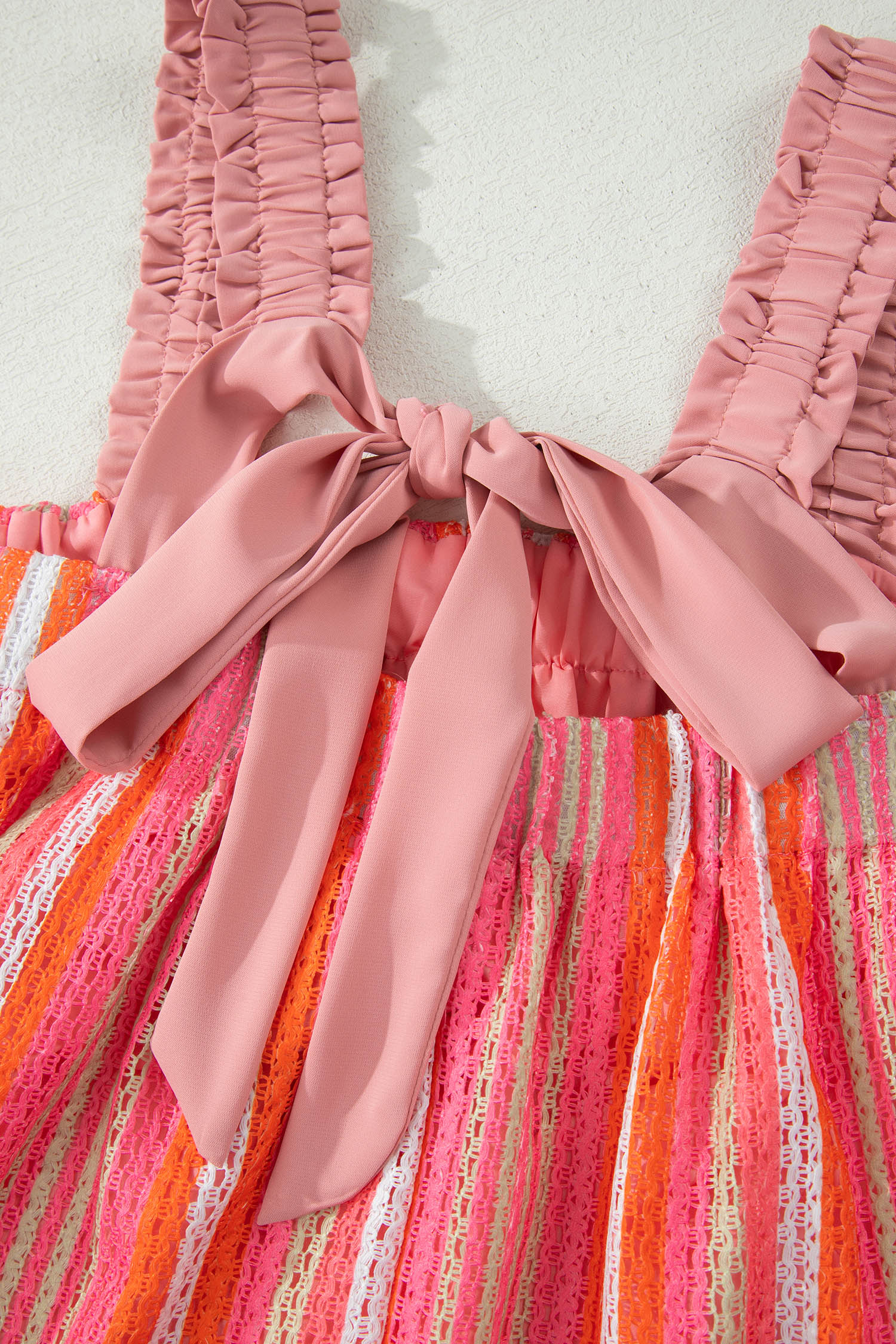 Pink Stripe Ruffled Straps Ribbon Knot Flowy Vacation Maxi Dress - Image 14