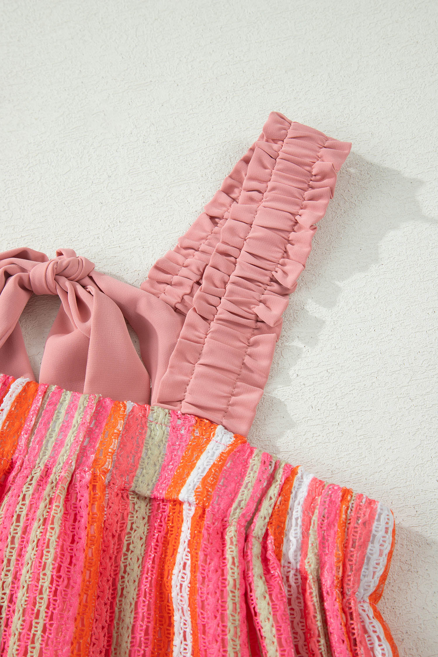 Pink Stripe Ruffled Straps Ribbon Knot Flowy Vacation Maxi Dress - Image 9