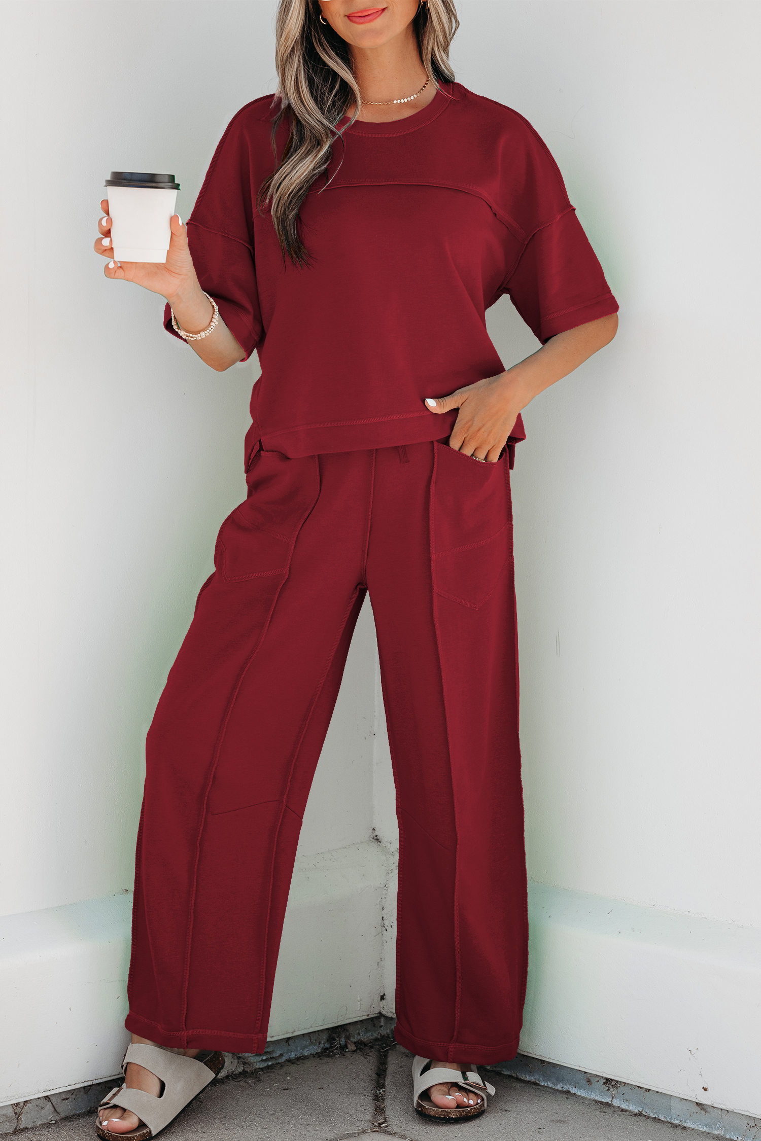 Racing Red Drop Shoulder Boxy Tee and Barrel Pants Set - Image 11