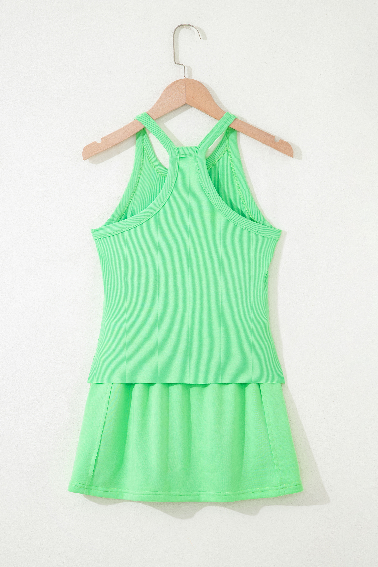 Green Slim Tank Top Elastic Waist Mini Skort 2pcs Outfit - Image 5