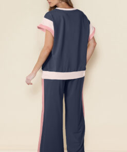 Alternative view of Navy Blue Color Block Detail Casual Two-piece Set