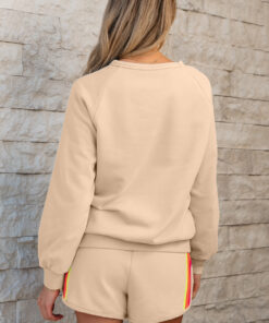 Alternative view of Apricot Striped Accent Pullover and Shorts Two Piece Casual Set