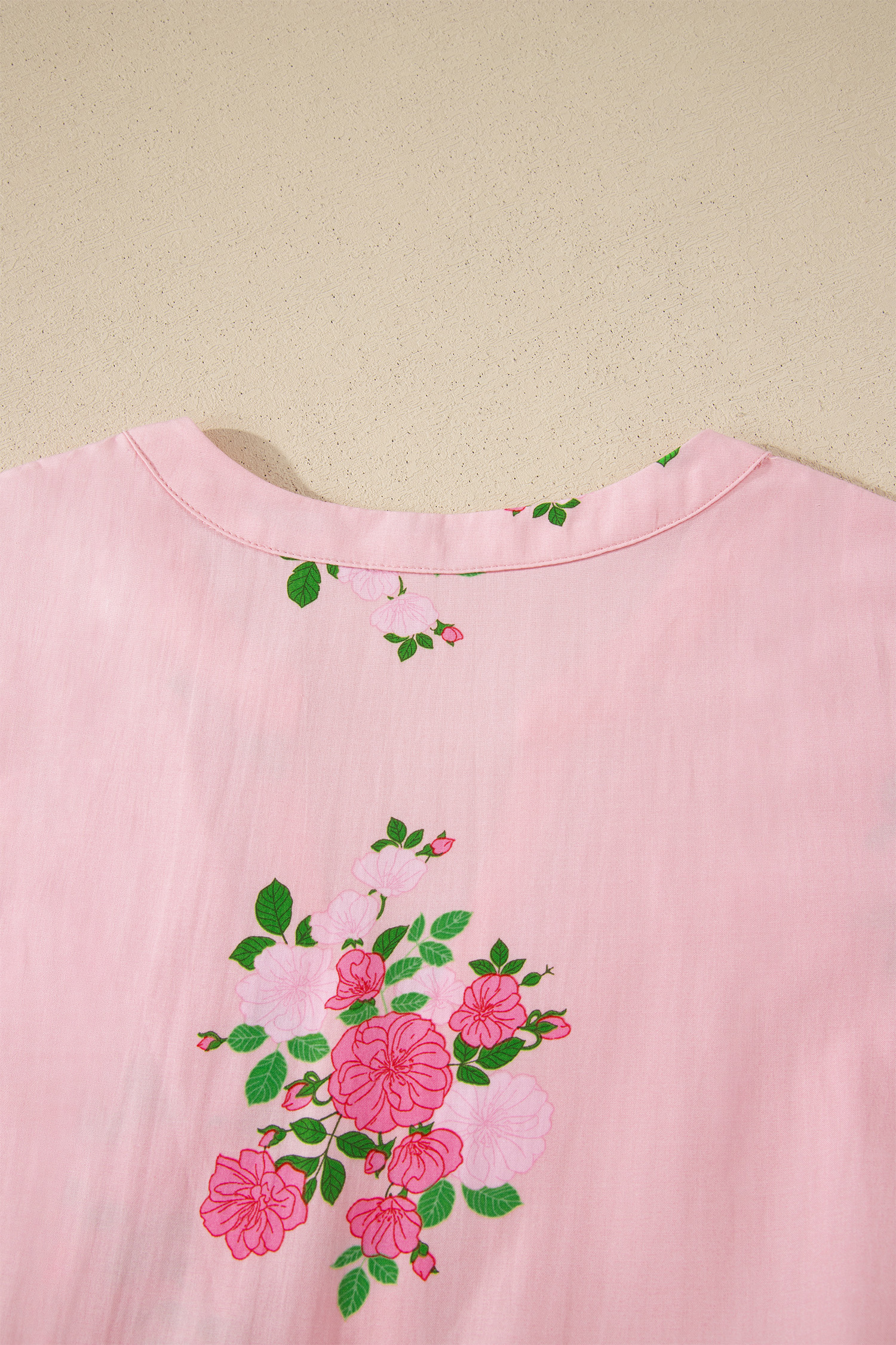 Pink Notched Neck Flutter Short Sleeve Floral Print Maxi Dress - Image 16