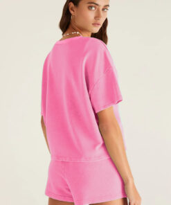 Alternative view of Bonbon V Neck Drop Shoulder Tee and Patchwork Drawstring Elastic Waistband Shorts Set