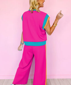 Alternative view of Strawberry Pink Color Block Detail Casual Two-piece Set
