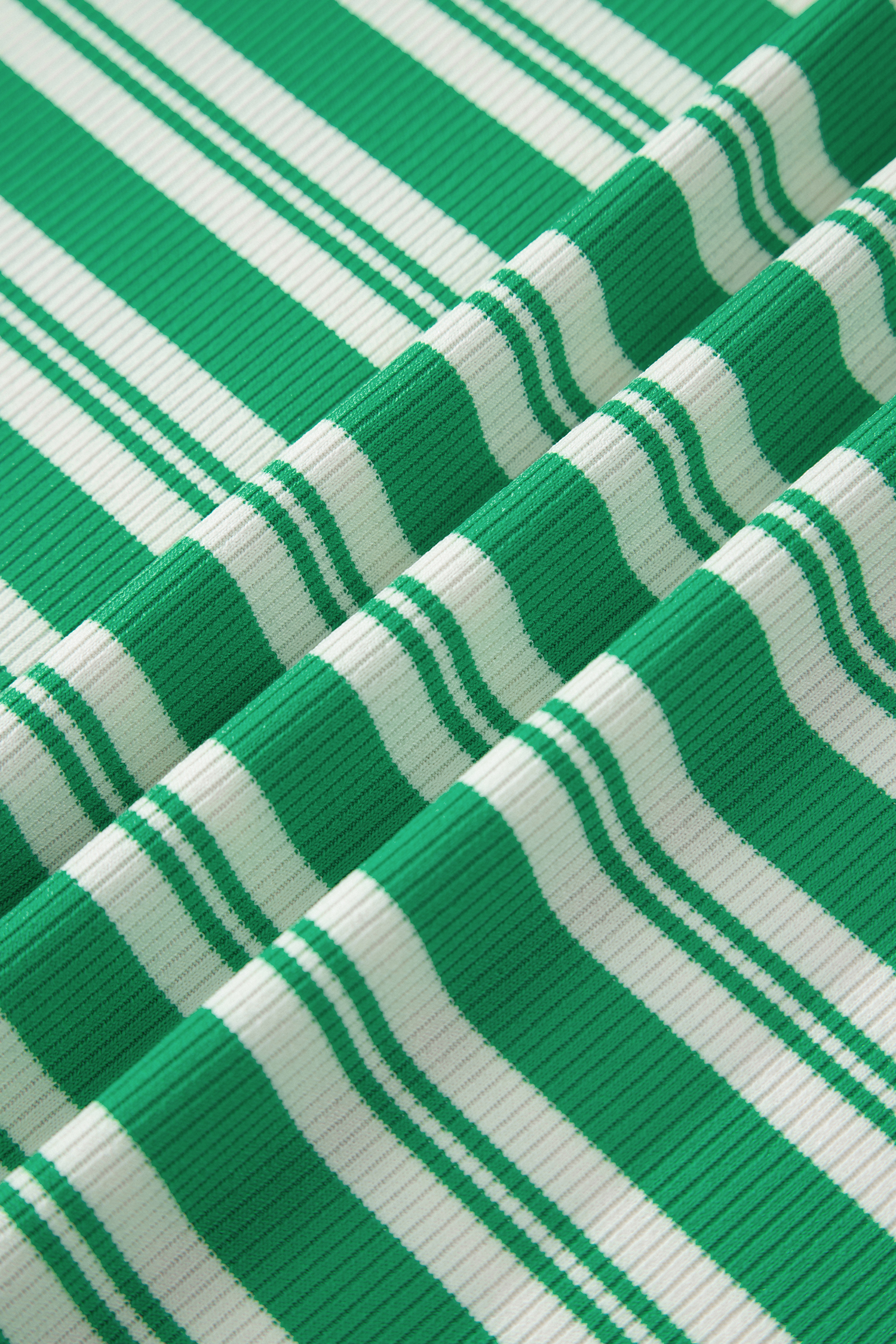 Green Stripe Collared V Neck Short Sleeve T Shirt Midi Dress with Pockets - Image 15