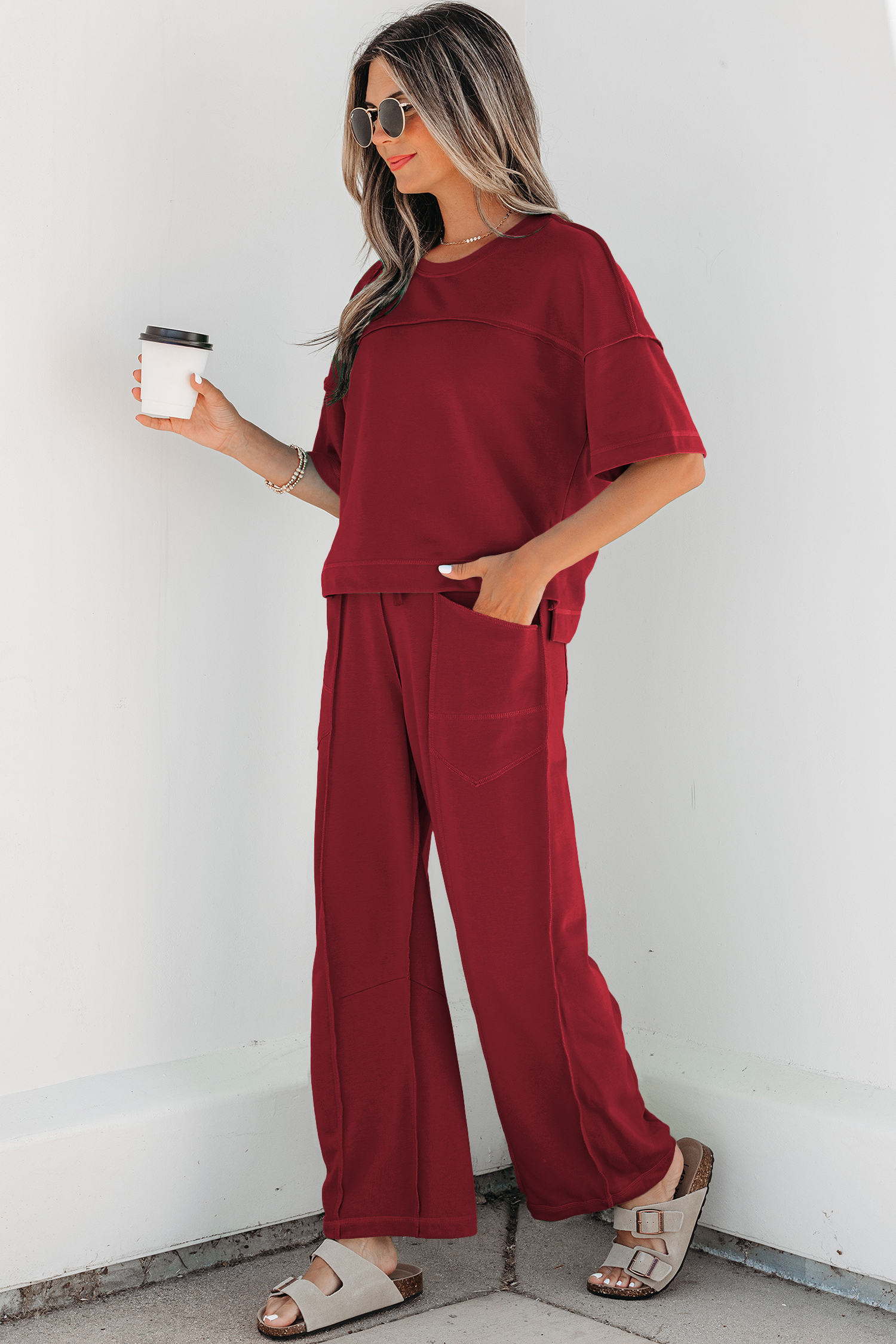 Racing Red Drop Shoulder Boxy Tee and Barrel Pants Set - Image 8