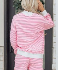 Alternative view of Pink Stripe Oversize Mock Neck Sweatshirt and Shorts Set