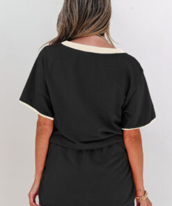 Alternative view of Black Colorblock Edge Drop Shoulder T Shirt and Skort 2Pcs Set
