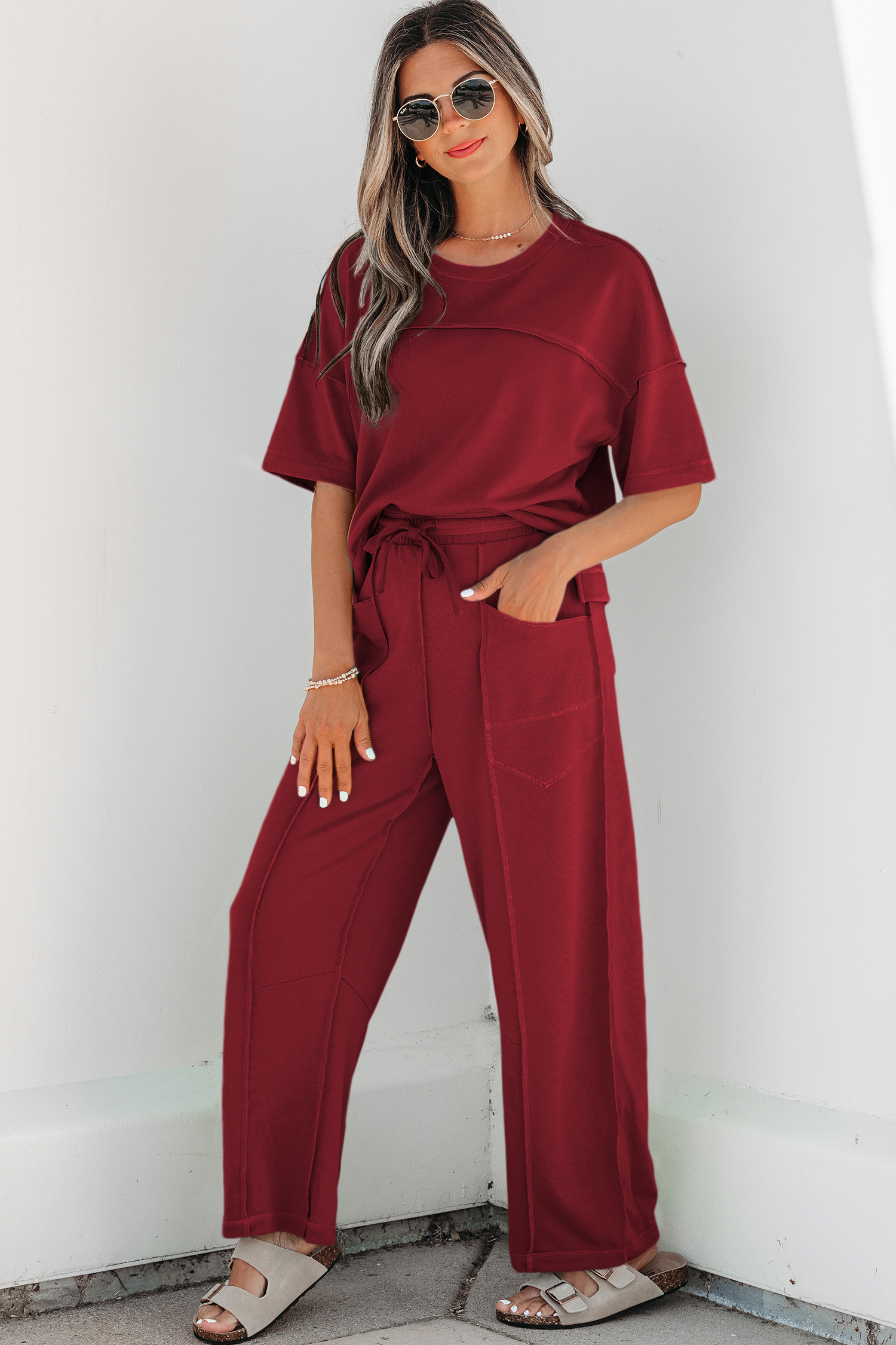 Racing Red Drop Shoulder Boxy Tee and Barrel Pants Set - Image 6