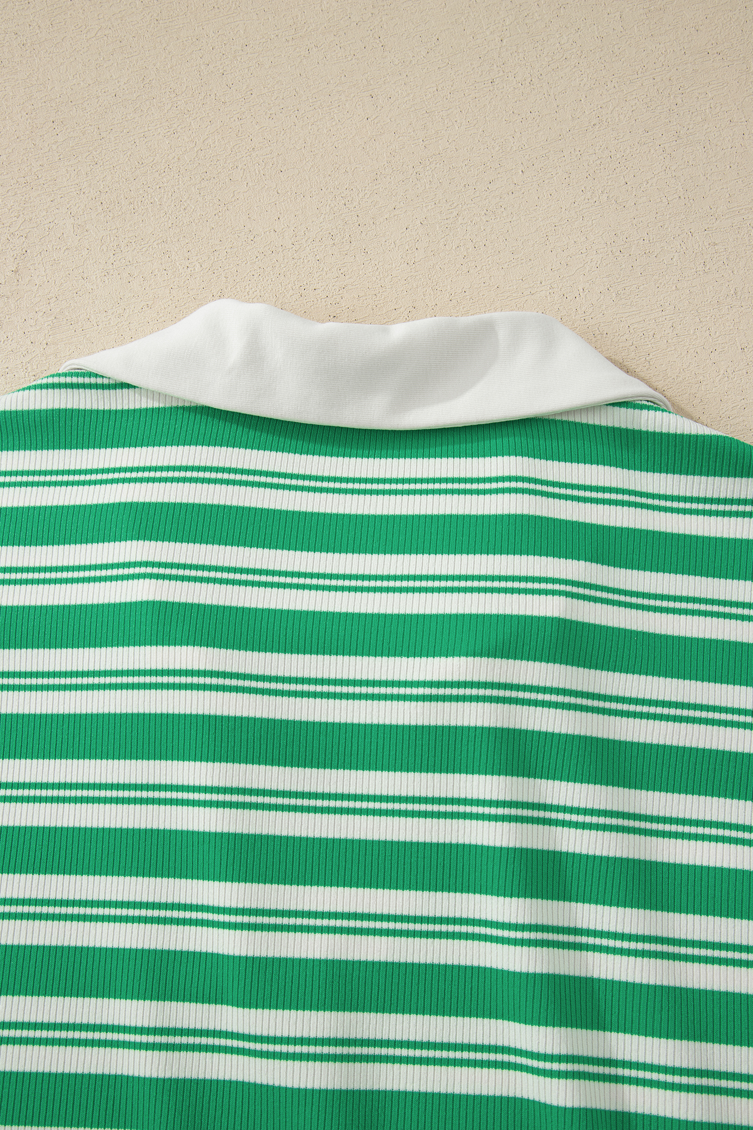 Green Stripe Collared V Neck Short Sleeve T Shirt Midi Dress with Pockets - Image 14