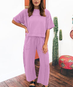 Alternative view of Orchid Bouquet Drop Shoulder Boxy Tee and Barrel Pants Set