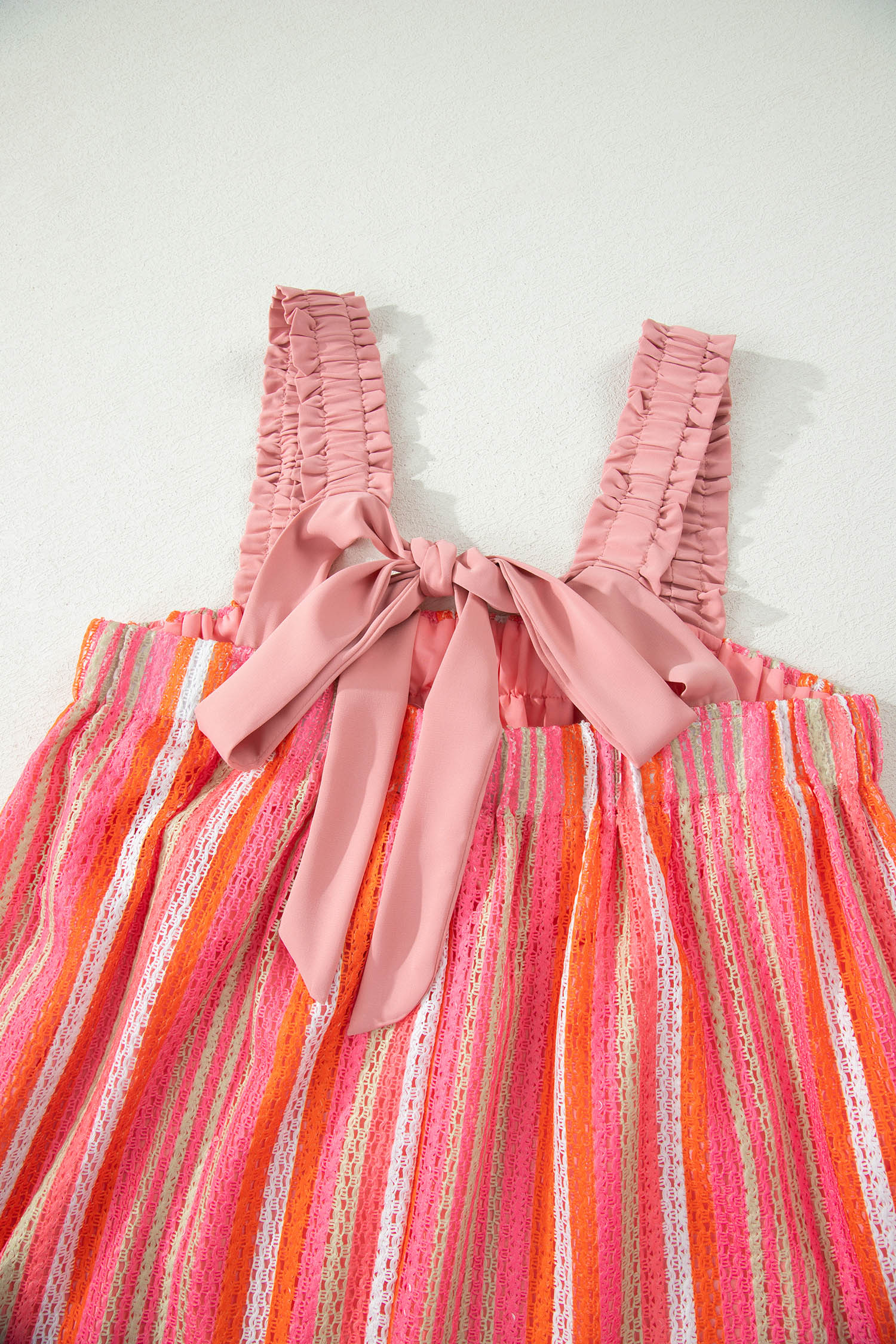 Pink Stripe Ruffled Straps Ribbon Knot Flowy Vacation Maxi Dress - Image 13
