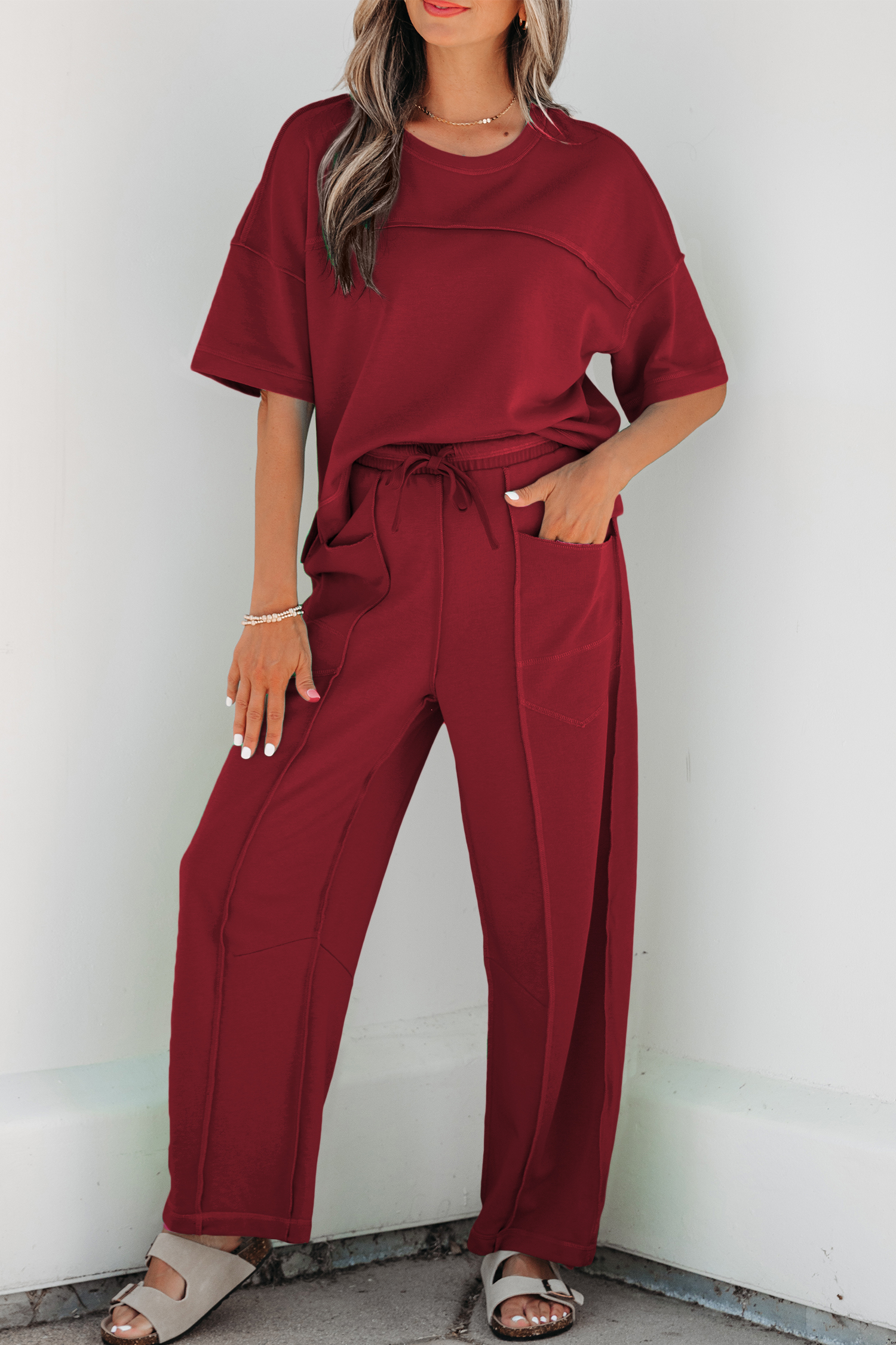 Racing Red Drop Shoulder Boxy Tee and Barrel Pants Set - Image 12