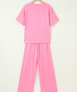 Alternative view of Sachet Pink Solid Cover Oversize Tee Pocketed Casual Pants 2pcs Outfit