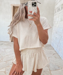Alternative view of Beige 2pcs Cropped Tee and Ruffle High Waist Skort Set
