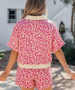 Alternative view of Rose V Neck Collar Leopard Printed 2pcs Short Set