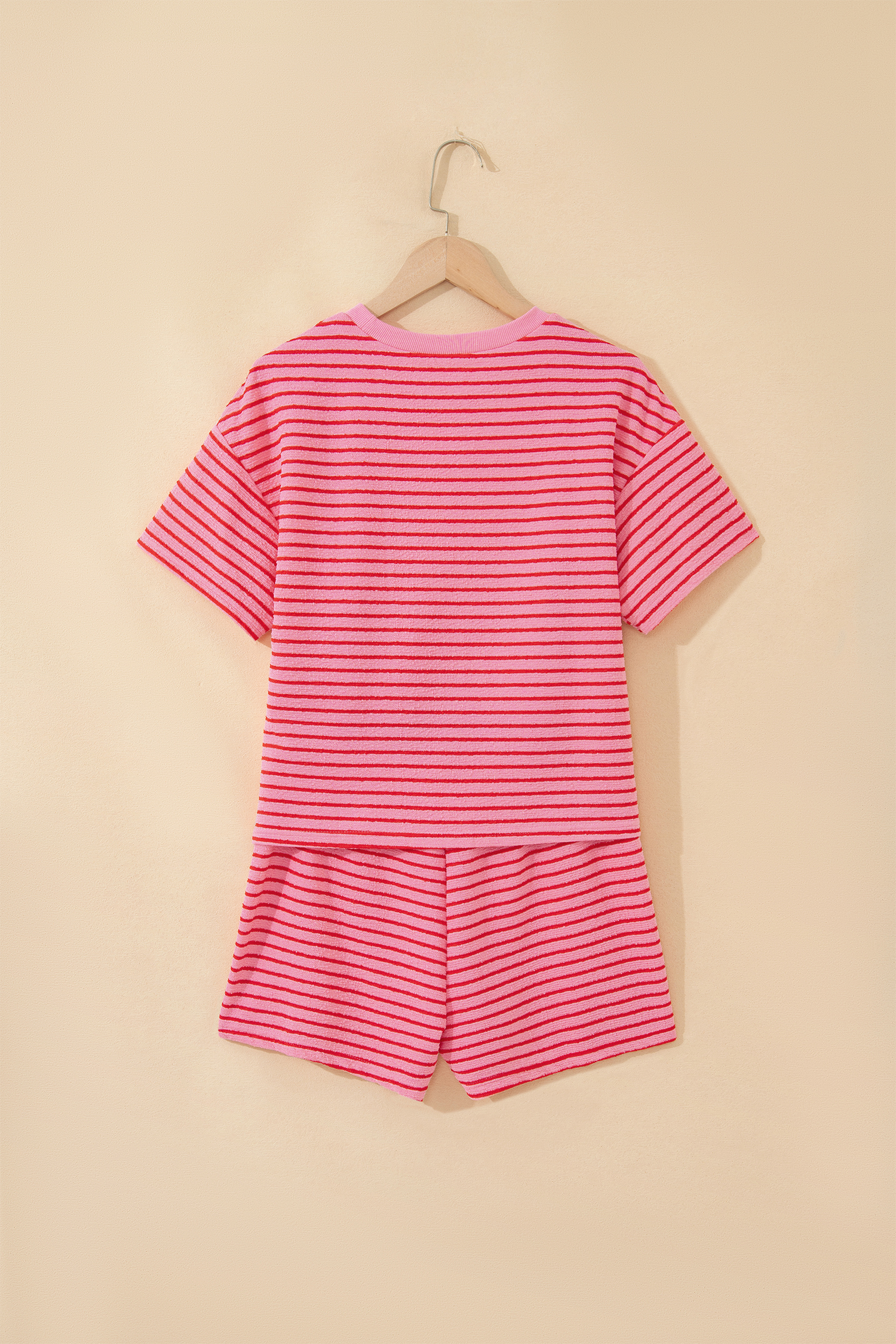 Rose Stripe Side Split Knit Tee Drawstring Shorts Set - Image 10
