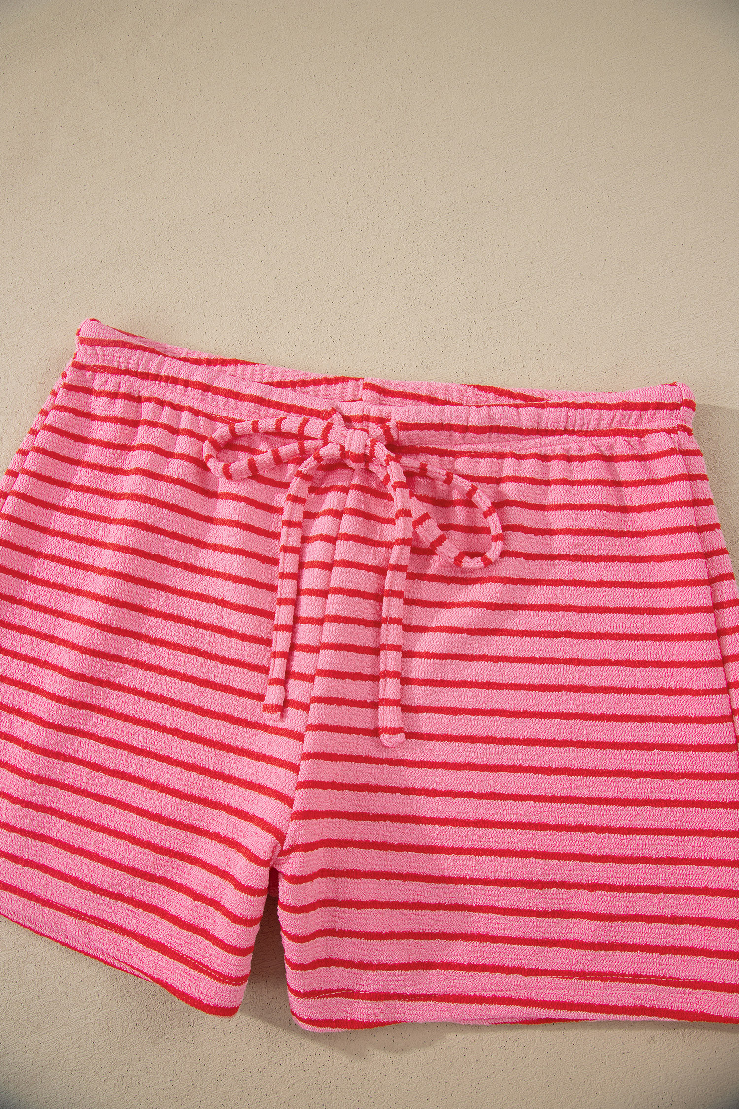 Rose Stripe Side Split Knit Tee Drawstring Shorts Set - Image 13