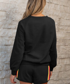 Alternative view of Black Striped Accent Pullover and Shorts Two Piece Casual Set