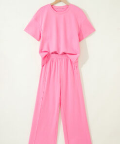 Alternative view of Sachet Pink Solid Cover Oversize Tee Pocketed Casual Pants 2pcs Outfit