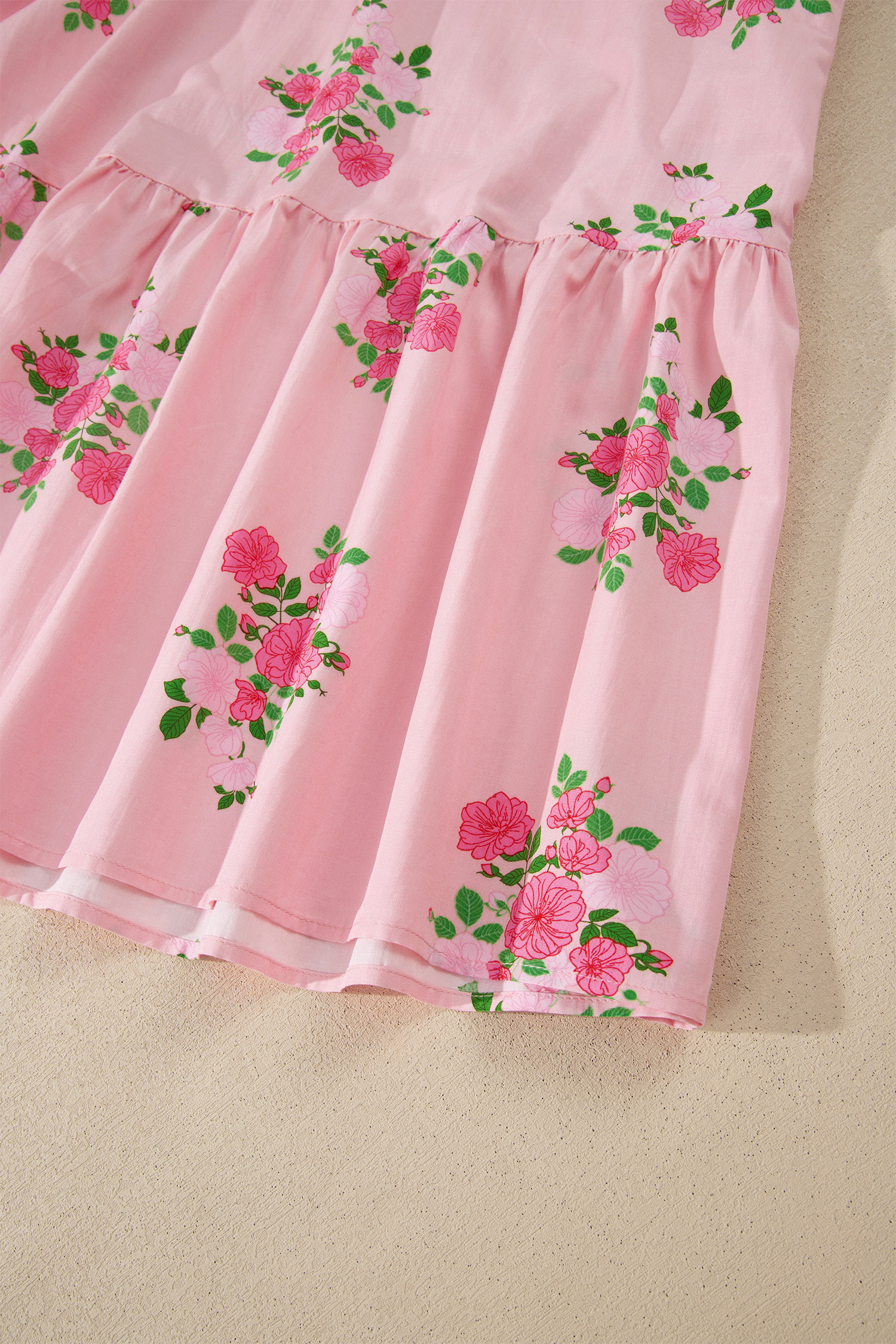 Pink Notched Neck Flutter Short Sleeve Floral Print Maxi Dress - Image 15