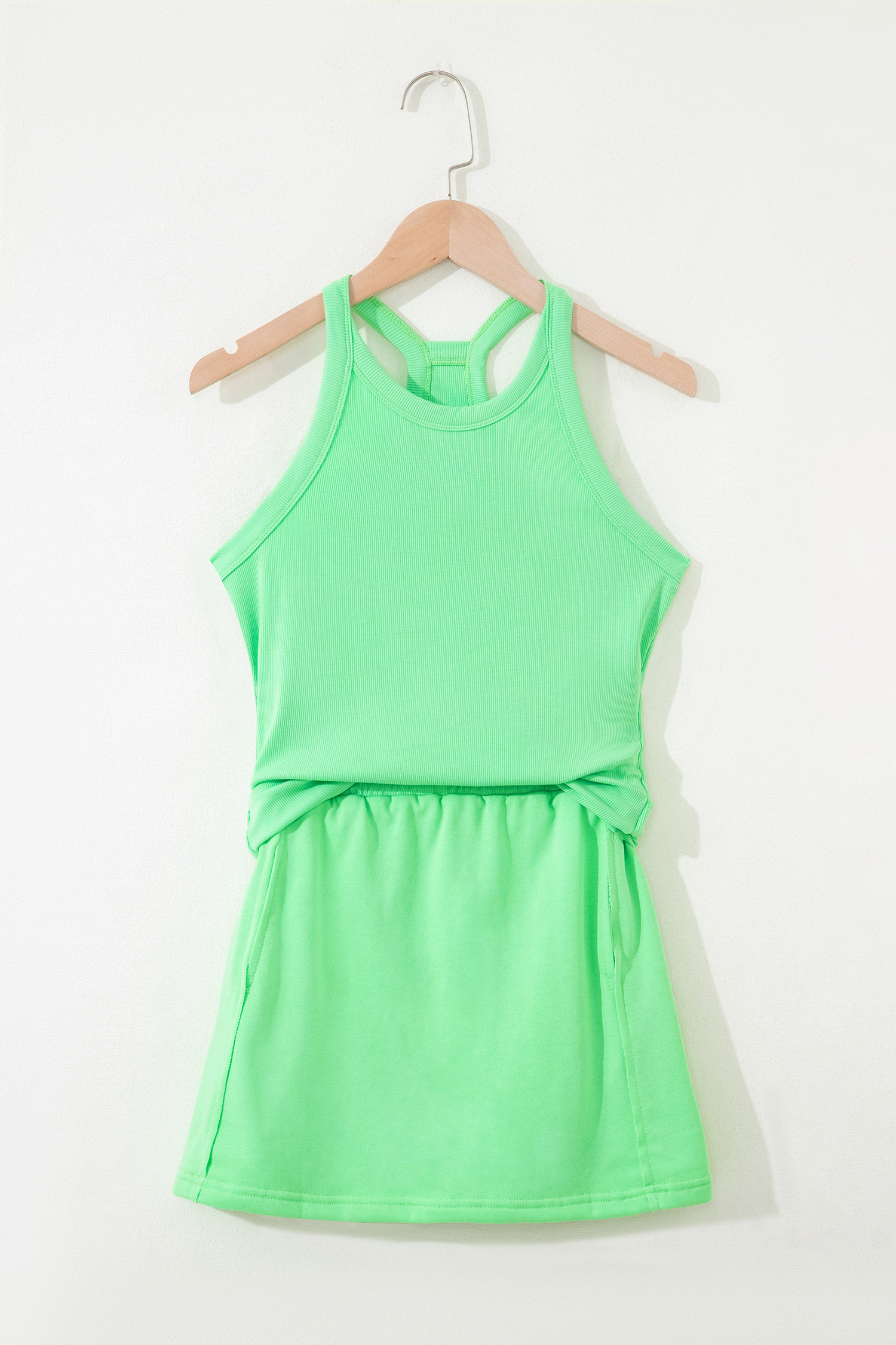 Green Slim Tank Top Elastic Waist Mini Skort 2pcs Outfit - Image 4